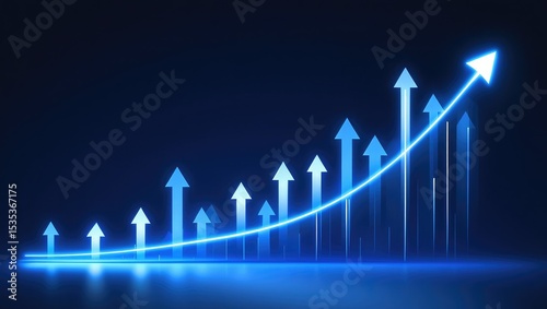 Blue Neon Arrows Upward Trend Growth Chart blue arrows
