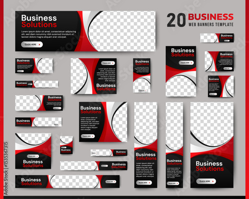 Business Advertising Banners template design with black and red background concept. vector