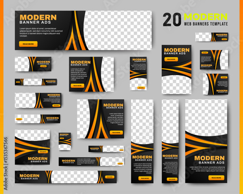 Business Banner Set for web display ads template. vector