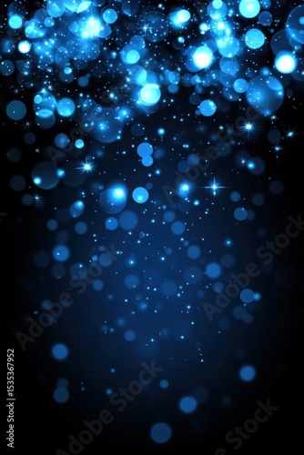 Abstract Blue Glitter Background with Bright Bokeh and Stars Effect
