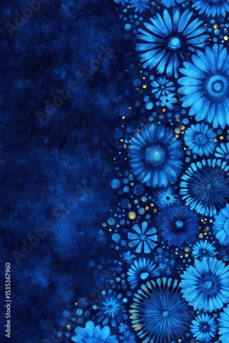 Vibrant Blue Floral Pattern on Dark Background for Artistic Use