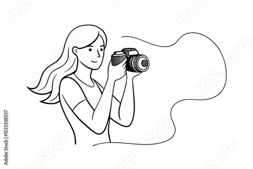 Female Photographer Sketch Drawing