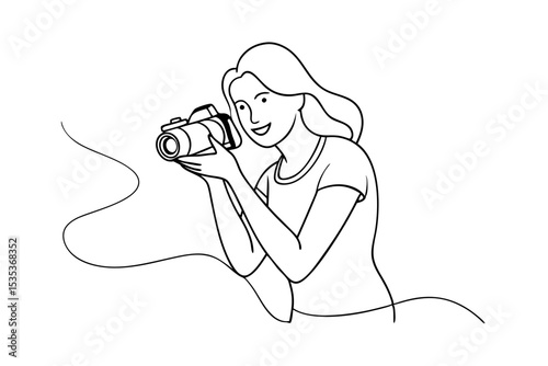 Camera Shooting Pose Outline Art