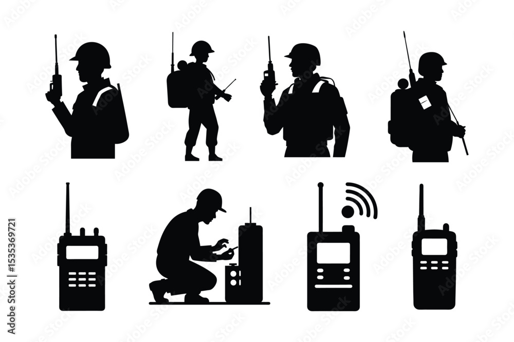 Army  use walkie Talkie silhouette vector bundle 