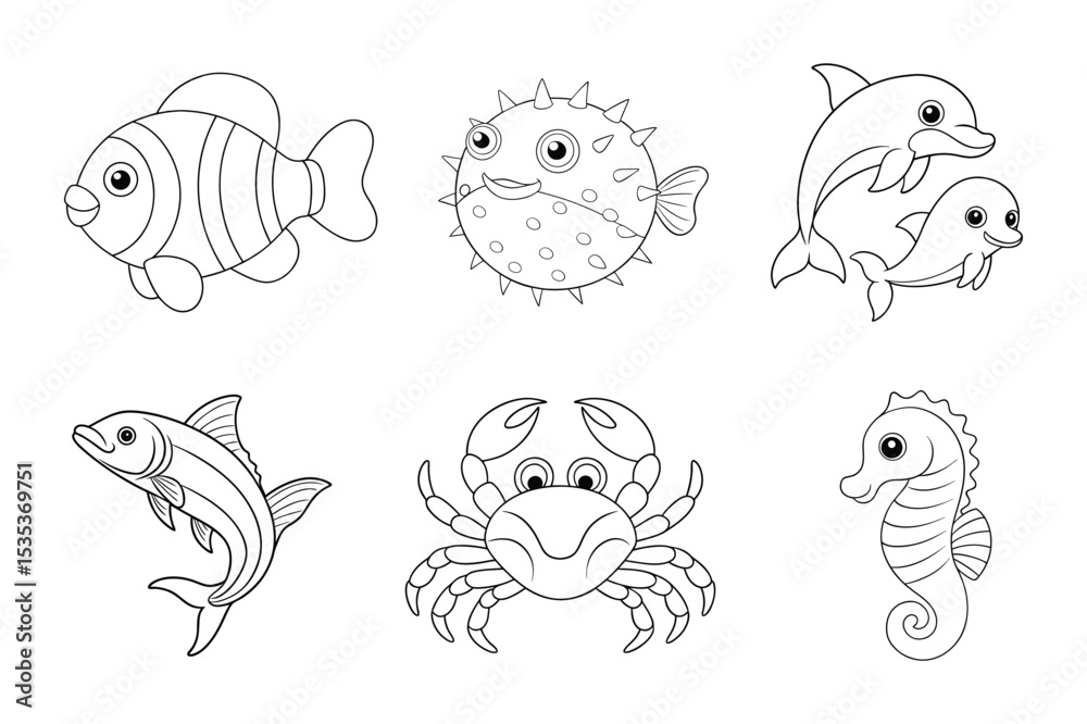 Obraz premium Animals outline line art, Animals coloring page bundle 