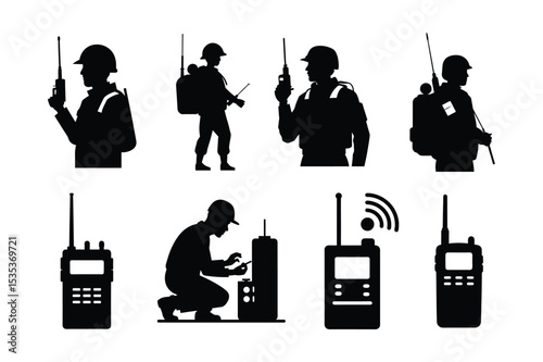 Army  use walkie Talkie silhouette vector bundle 
