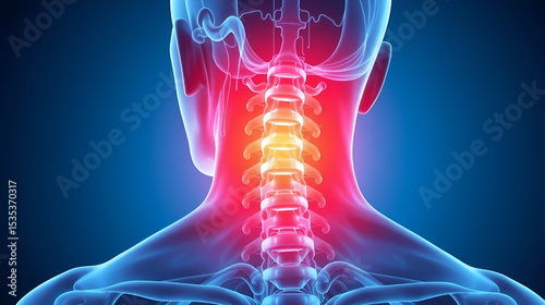 Highlighted pain in neck and cervical vertebra