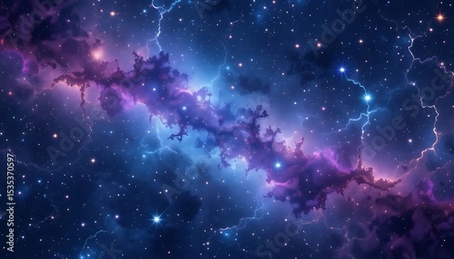 Dramatic celestial vista of nebula, stars, and cosmic lightningscape