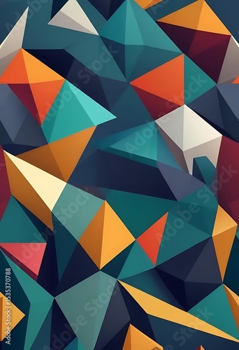 Dynamic composition of polygonal shapes in varied hues and depths