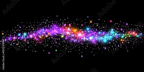 Dynamic Stream of Vibrant Stars and Sparkling Particles on Black Backdrop
