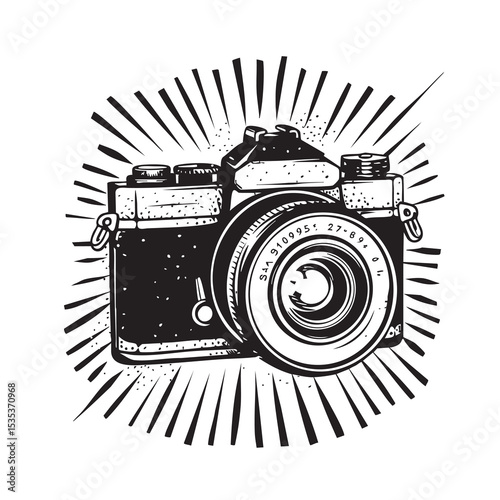 Detailed Monochrome Illustration of a Retro Camera