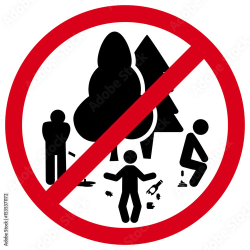 No Public Urination or Defecation Sign. No Littering in Nature Symbol. Environmental Protection Prohibition Icon for Park