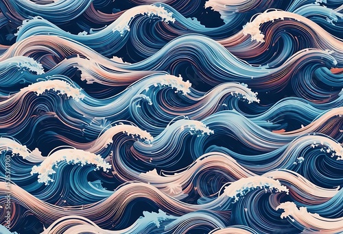 Dynamic Ocean Waves Seamless Pattern with Swirling Lines and Color Gradients
