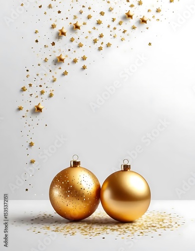 Elegant golden ornaments with stars in a festive christmas holiday scene