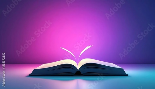 Open Book with Pages Glowing on an Illuminated Abstract Background