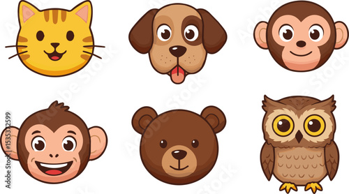 Create a kinds of deferent Facebook Animal Emojis vector art with white background.