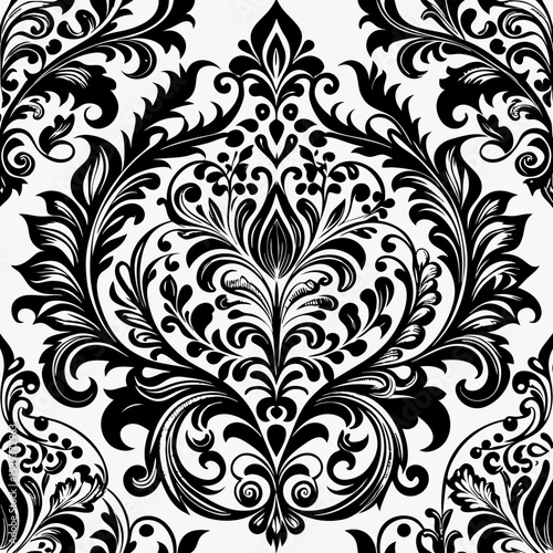 Classic Black and White Damask Pattern Design
