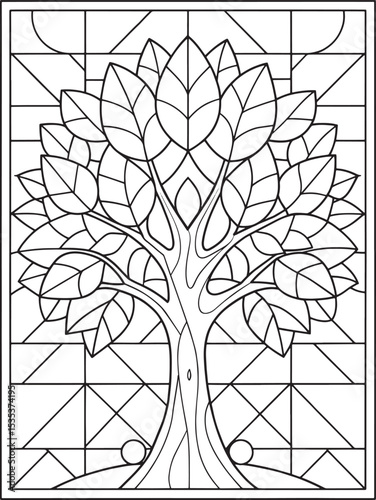 Art nouveau tree of life coloring page stained glass pattern