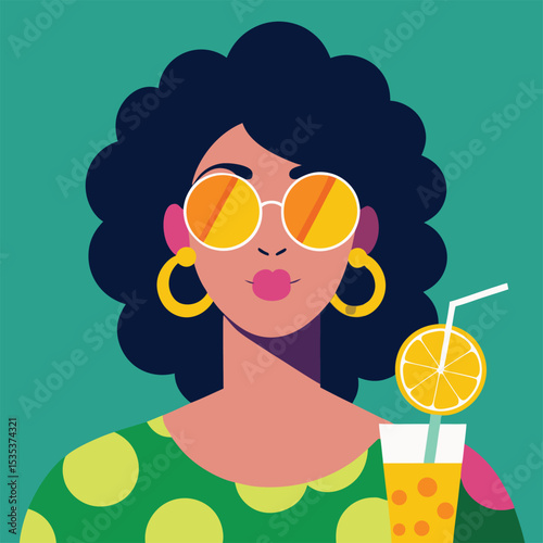 Stylish woman with summer drink and sunglasses