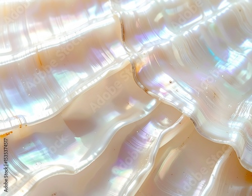 Ocean's Iridescent Embrace: A close-up captures the captivating interplay of light on the delicate, shimmering surfaces of seashells, unveiling an ethereal beauty.
