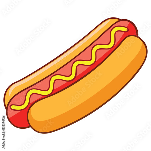 Delicious sausage in bread with mustard illustration for fast food restaurant menu and design, hotdog