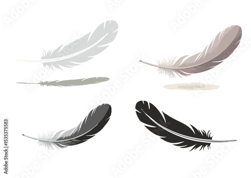 Single feather floating in mid-air with soft light tones and subtle shadows, minimal and poetic