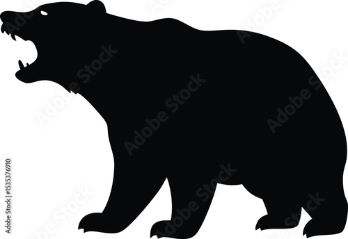 Aggressive growling bear silhouette against a white background vector illustration design