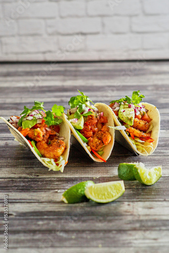 spicy shrimp tacos with jalapeno and fresh lime juice