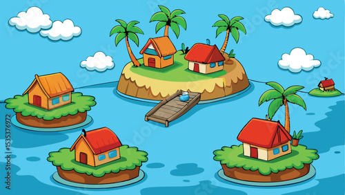 Charming water village illustration houses boats and scenery