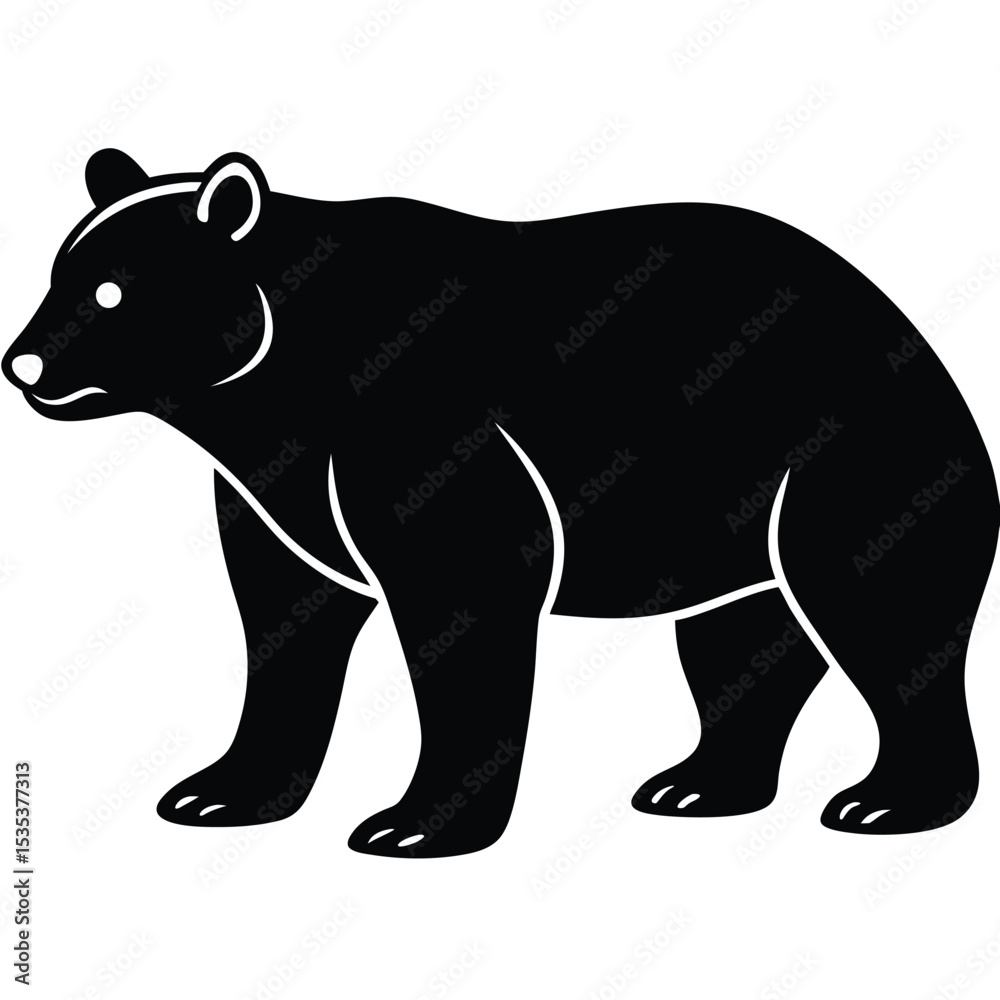 Fototapeta premium Black bear silhouette design vector illustration standing on four legs isolated on white background