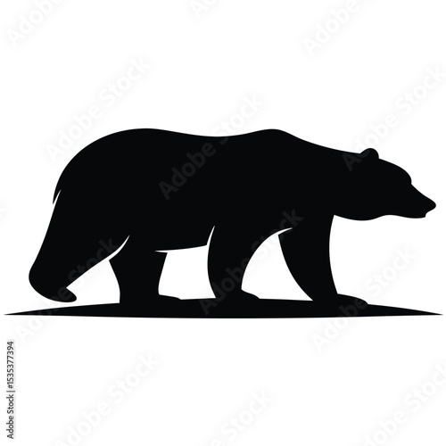 Black bear silhouette illustrative graphic isolated against a white background for various design projects