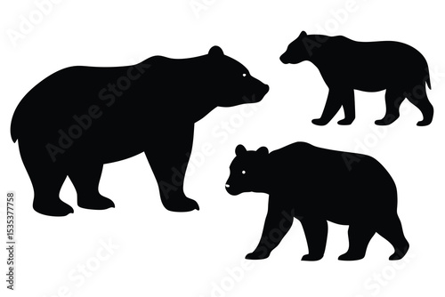Black silhouette illustrations of bears representing wildlife forest animals mammals in minimal design