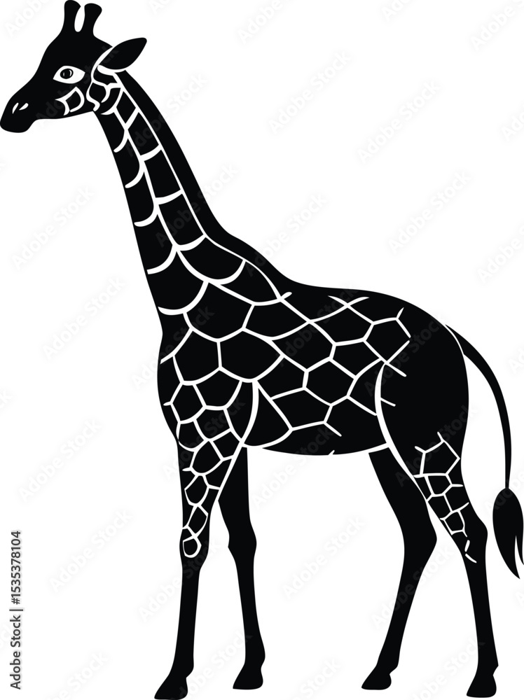 Obraz premium Black and white Silhouette illustration of a giraffe standing gracefully