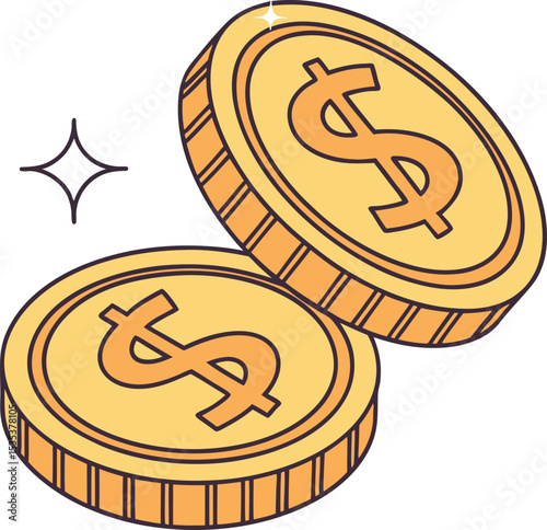 Shiny golden coin vector illustration detailed design for finance currency and wealth