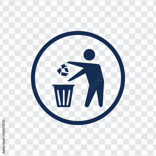 Blue Symbol of Person Throwing Trash into a Bin for Proper Waste Disposal