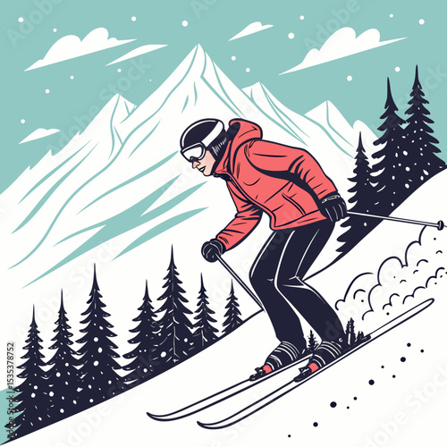 vector illustration of a man skiing
