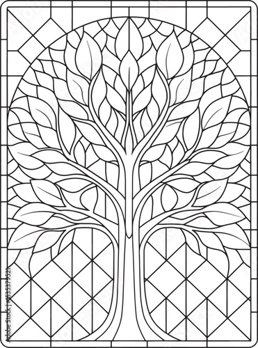 Elegant tree of life printable design stained glass coloring page