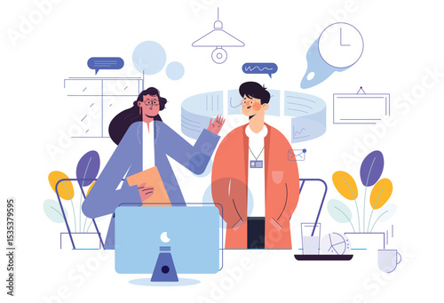 Young businessman cartoon vector illustration concept, a symbol of worker success in the office or airport