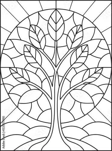 Tree of life stained glass coloring page printable art design