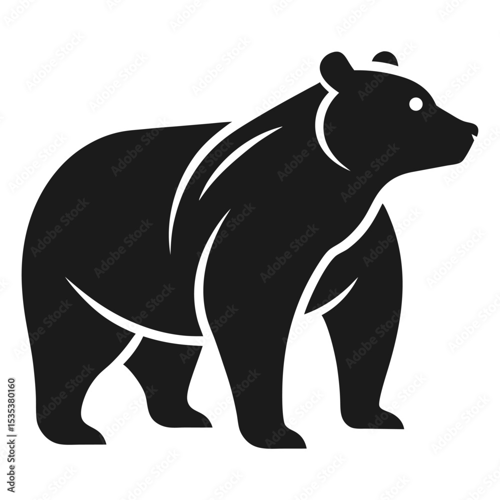 Fototapeta premium Stylized black bear illustration standing isolated on white background in simple silhouette