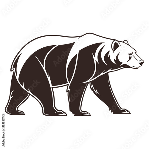 Vector illustration of a walking bear silhouette design in monochromatic tones