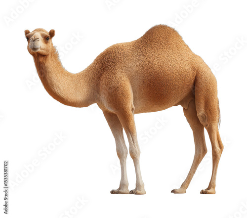 Dromedary camel with distinctive hump and curved neck