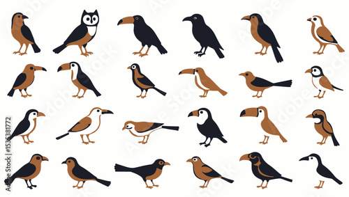 A cute vector cartoon illustration set of penguins, showcasing a collection of these flightless birds in various poses