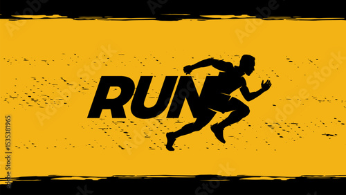 Run silhouette background illustration, sprots banner with grunge effect