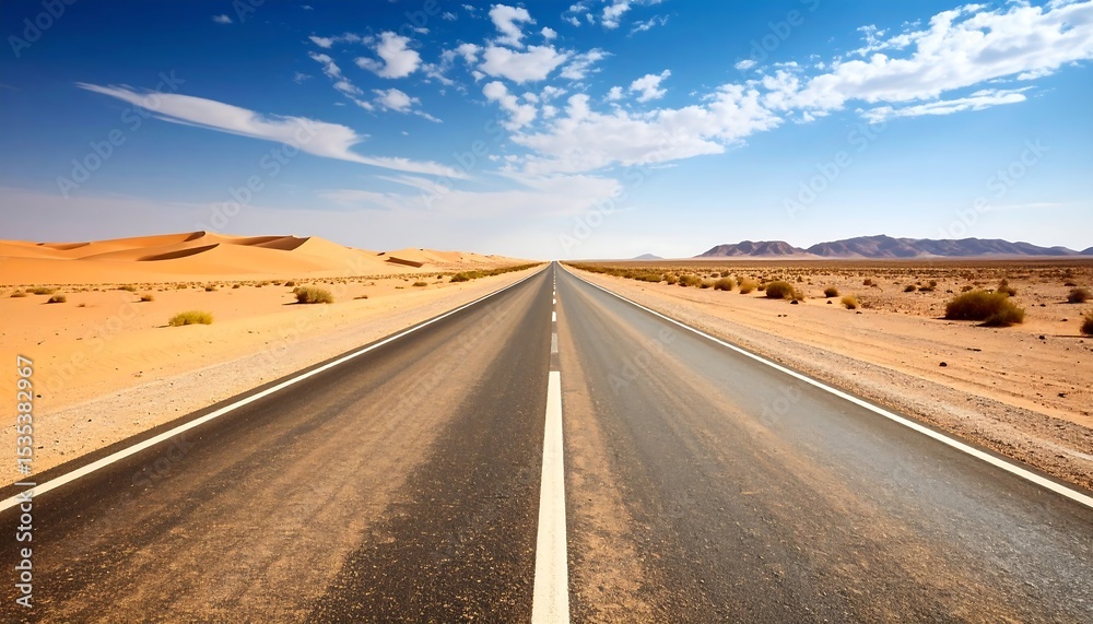 Empty desert road stretches into horizon Empty desert road stretches into horizon