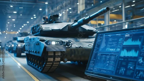 Engineers conduct rigorous testing on military tanks within a factory setting.