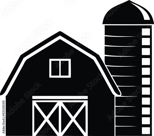 Silo barn with single window – vector icon of rural farm structure and agricultural architecture