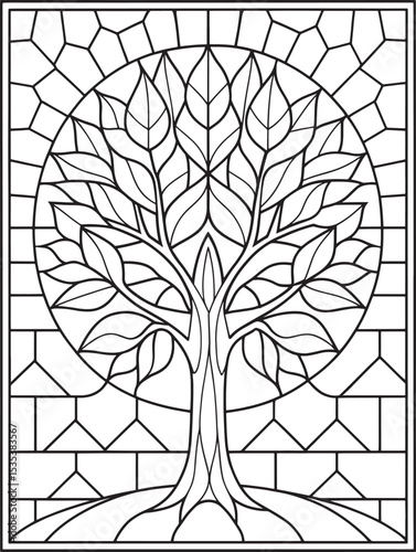 Tree of life stained glass printable design coloring page