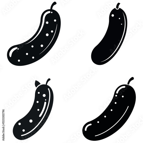 Black and White Art Four Simple Pickle Illustrations on a White Background