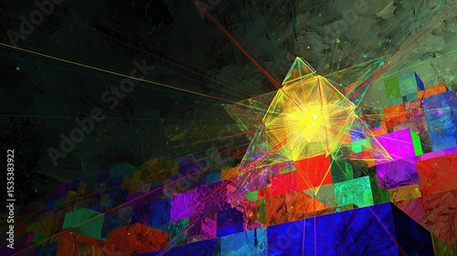 Prismatic Merkabah Star Erupting Over Neon Cubed Horizon